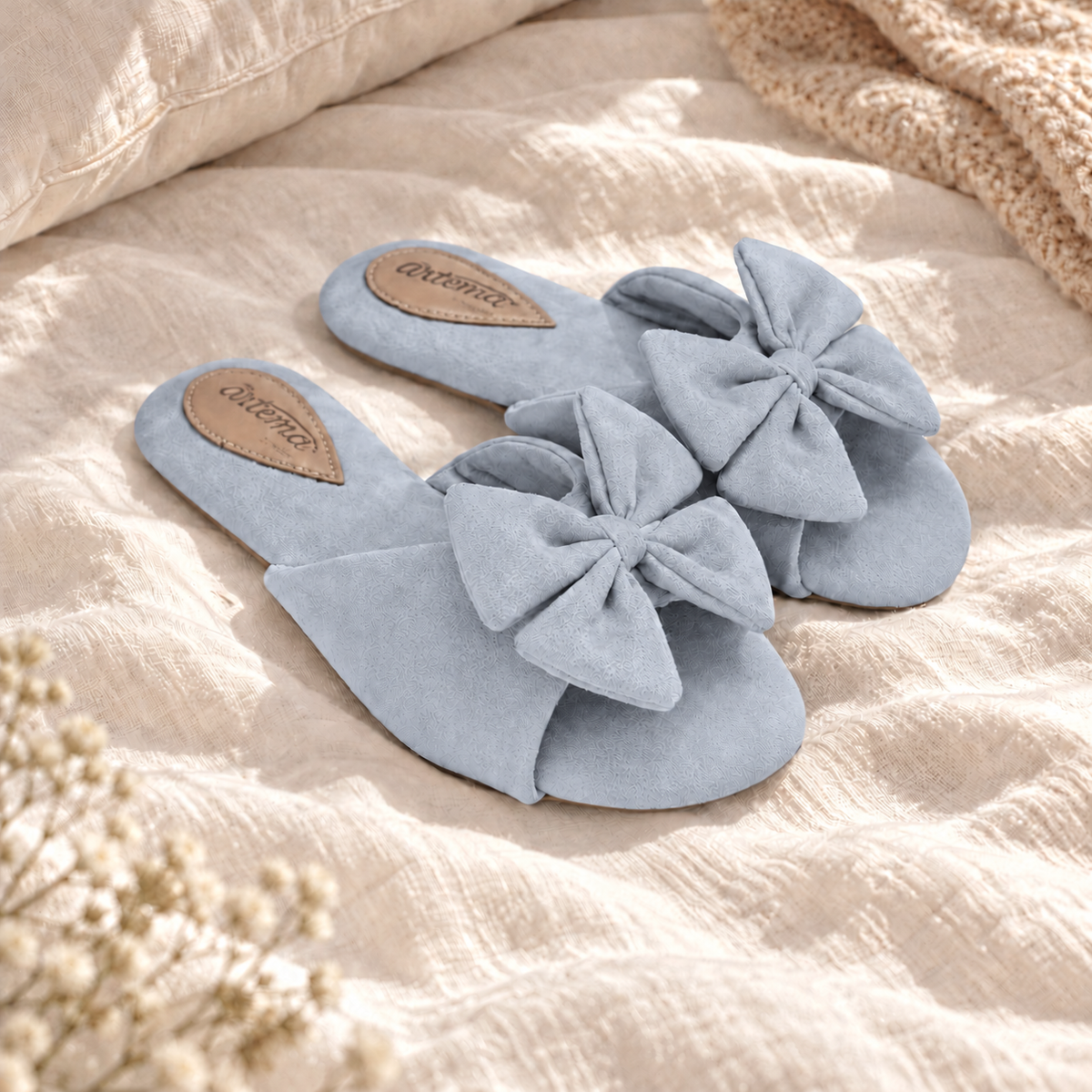 Chinelo Cecília Laço Azul Bebê