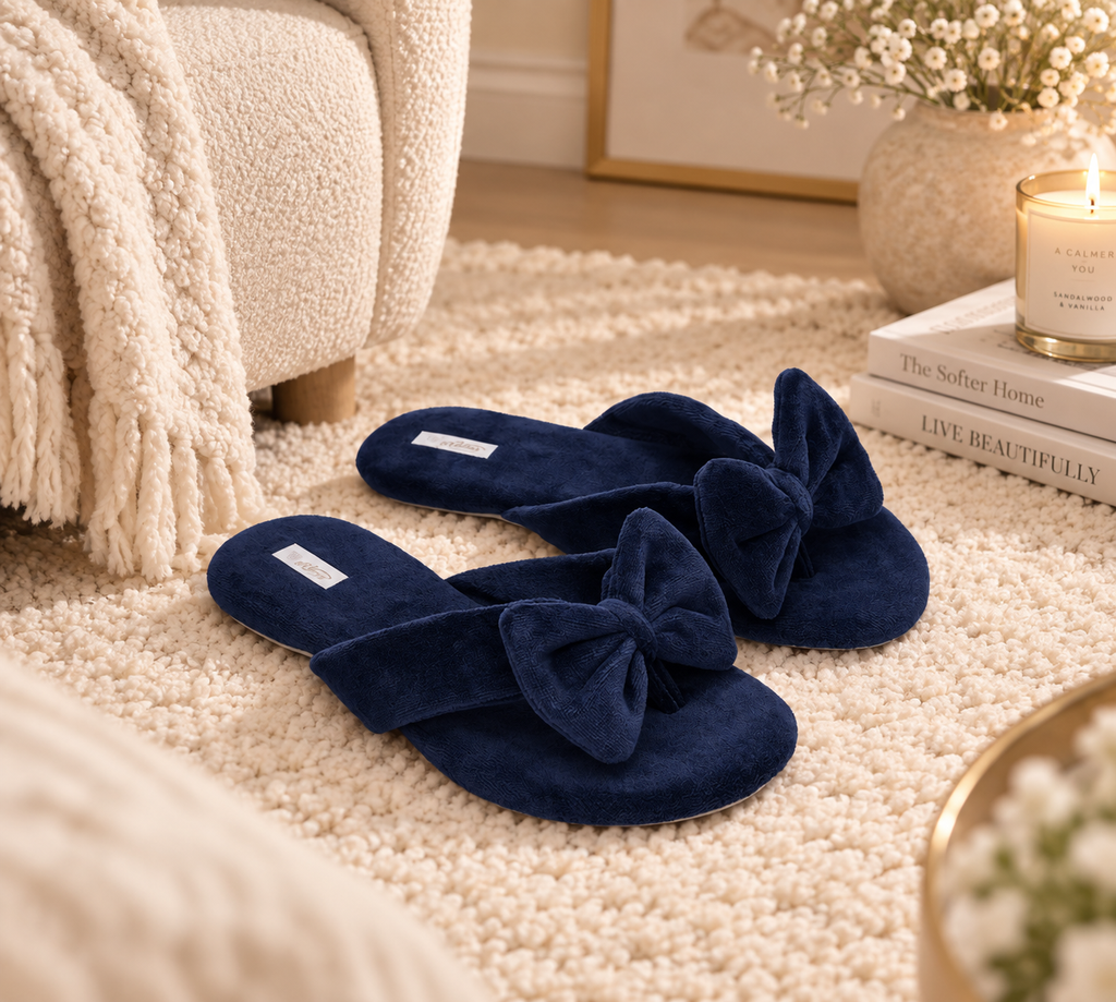 Chinelo de dedo plush azul marinho Malu 