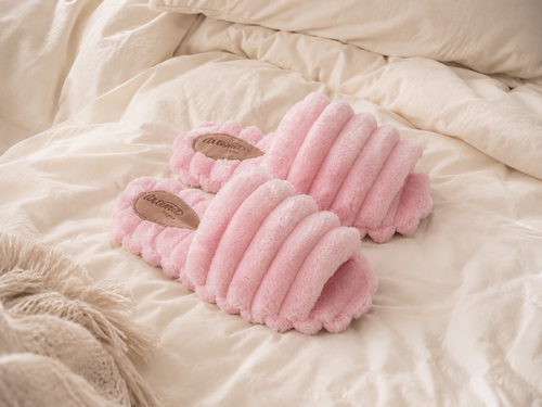 Pantufa peludinha aurora rosa bebe