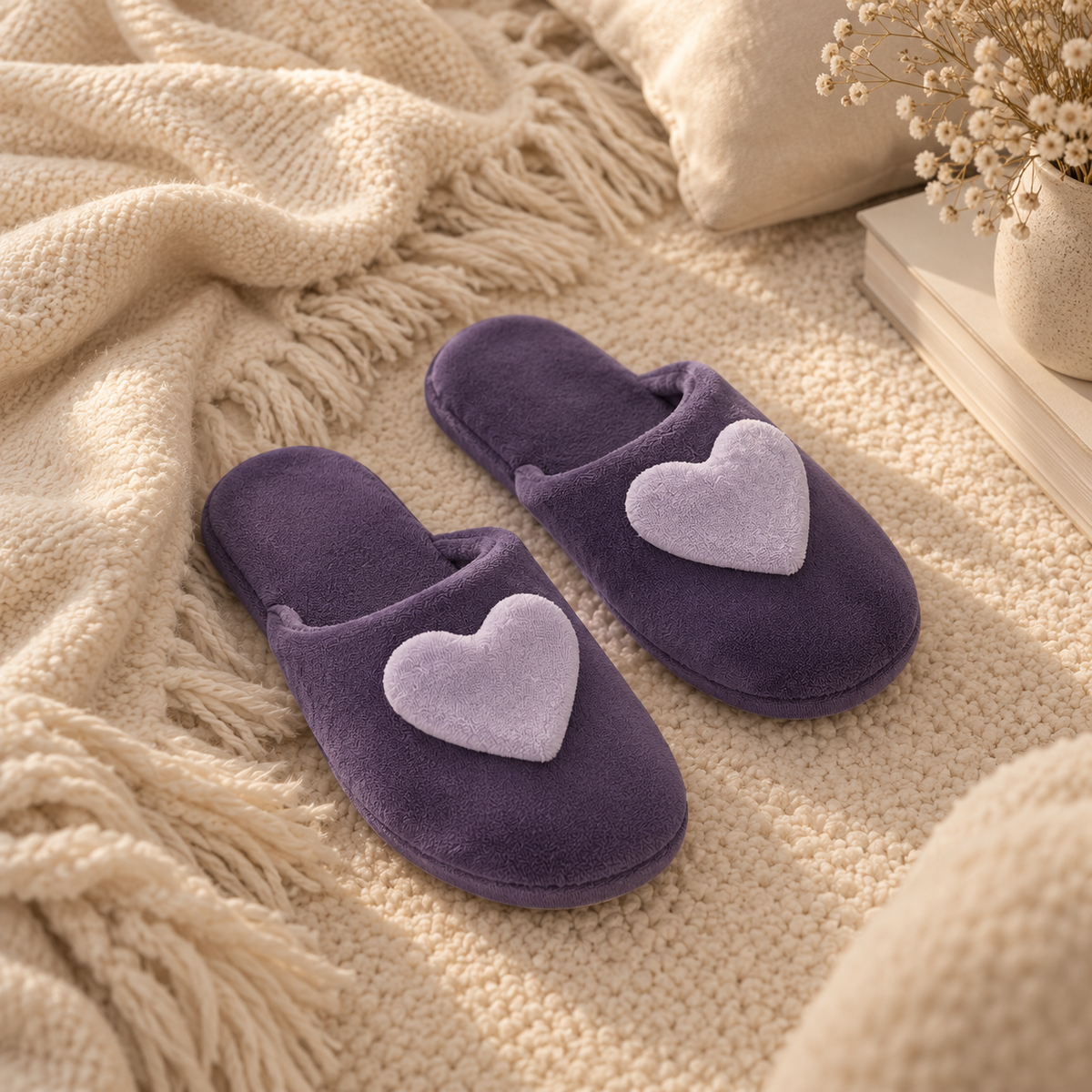 Pantufa Lívia roxa coração plush Artema